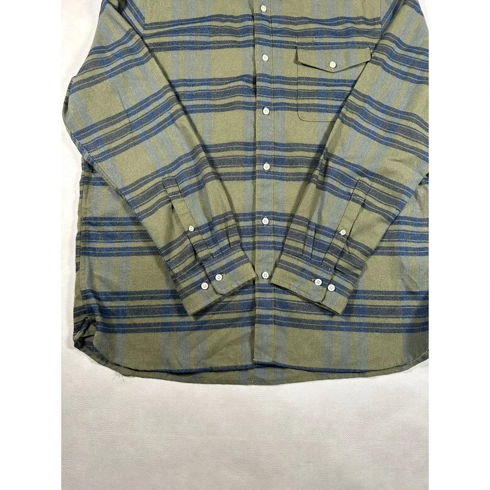 The North Face Mens XL Long Sleeve Plaid Flannel Button‎ Down Shirt Olive Green